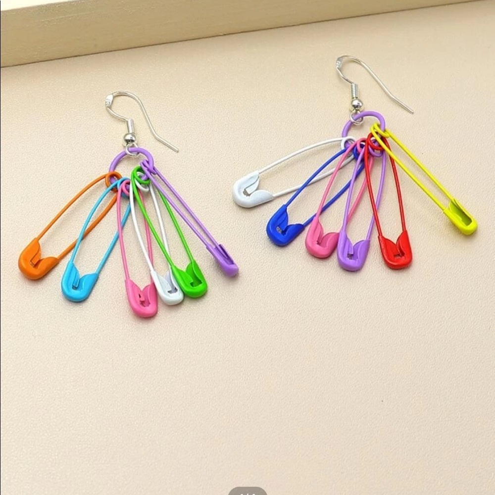 NEW Rainbow Colored Safety Pin Earrings